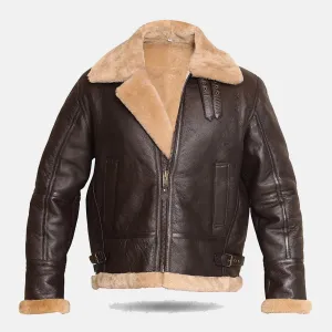 RAF Aviator Bomber Shearling Sheepskin Brown Leather Jacket