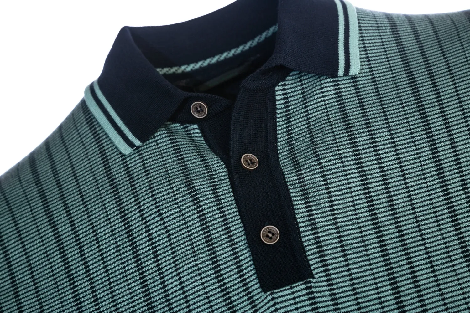 Remus Uomo Abstract Stripe Front Knitted Polo Shirt in Navy & Mint