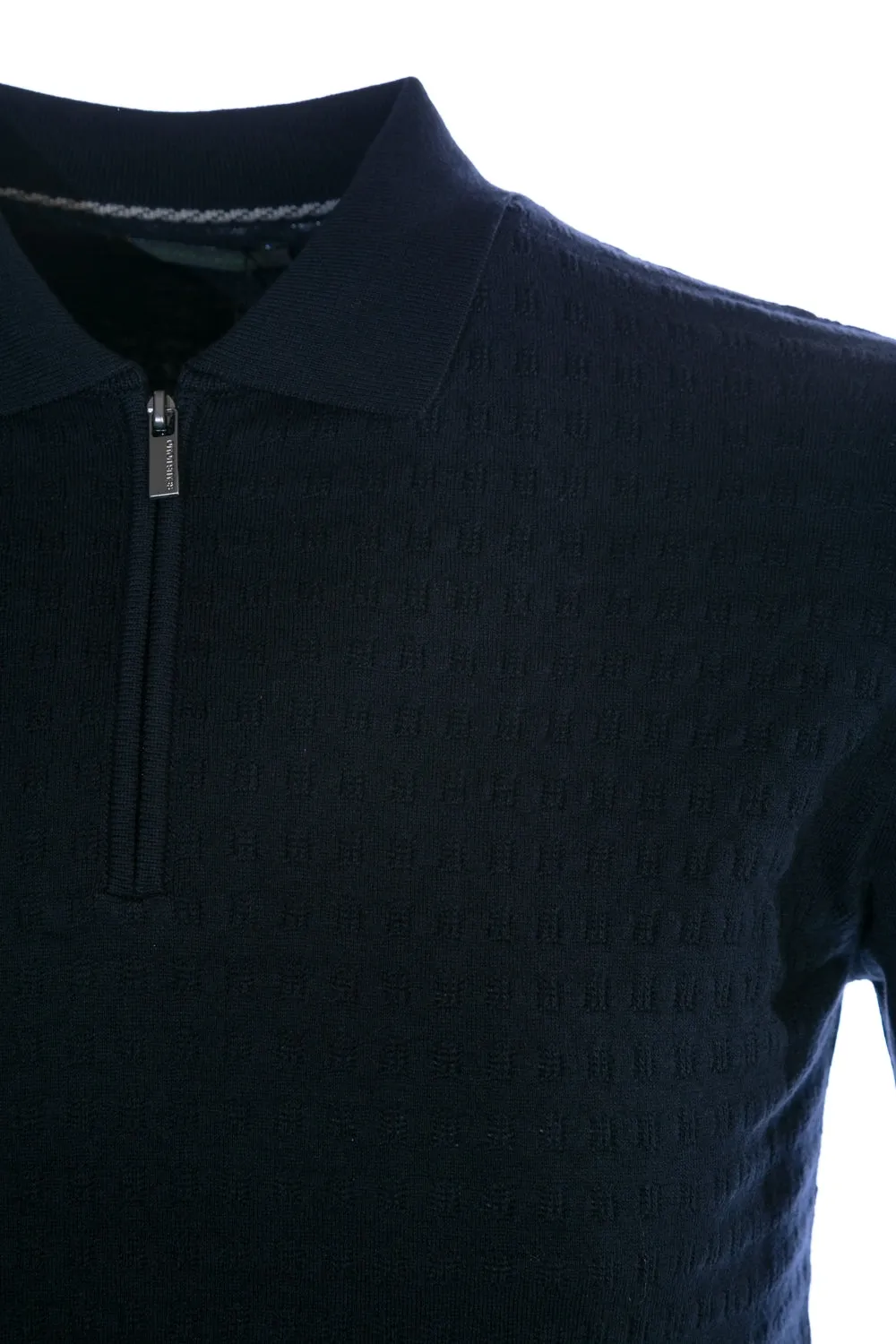 Remus Uomo Knitted Zip Polo Shirt in Navy