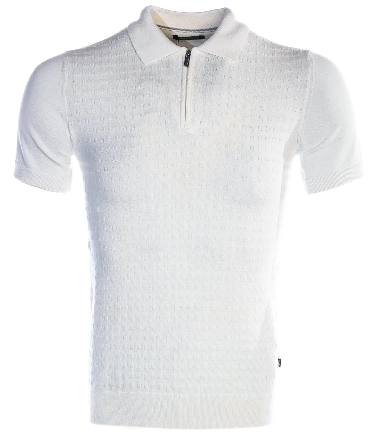 Remus Uomo Knitted Zip Polo Shirt in Off White