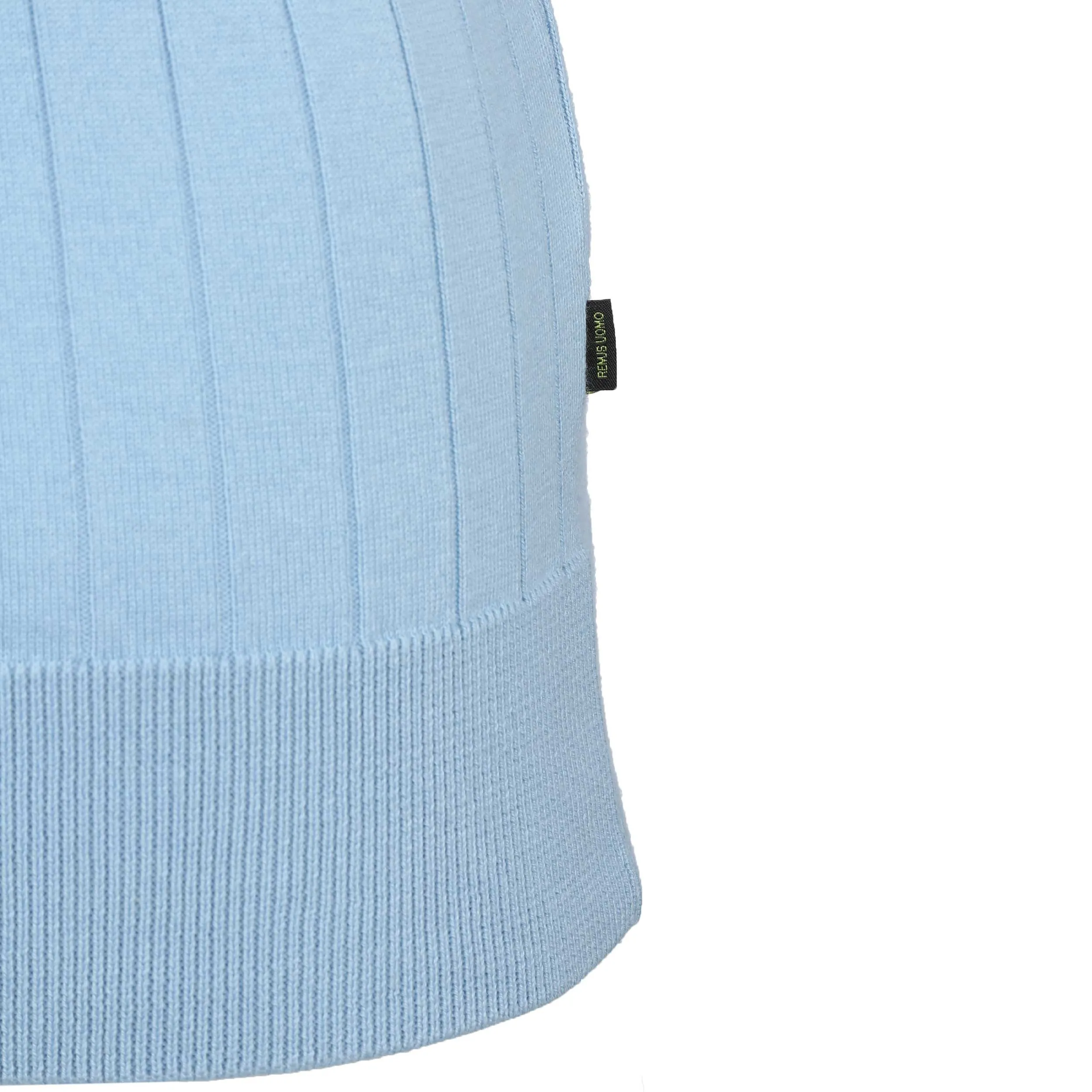 Remus Uomo Ribbed Knitted Polo Shirt in Sky Blue