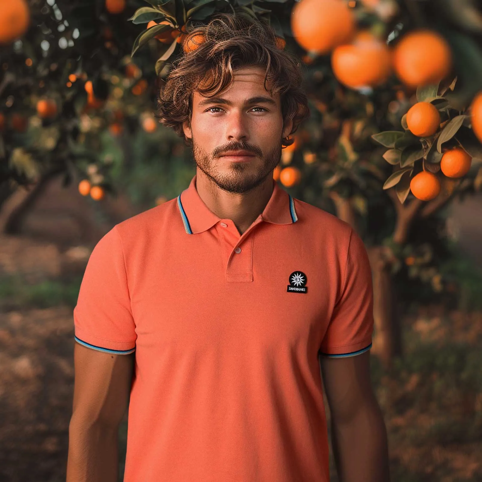 Sandbanks Badge Logo Tipped Polo Shirt in Coral