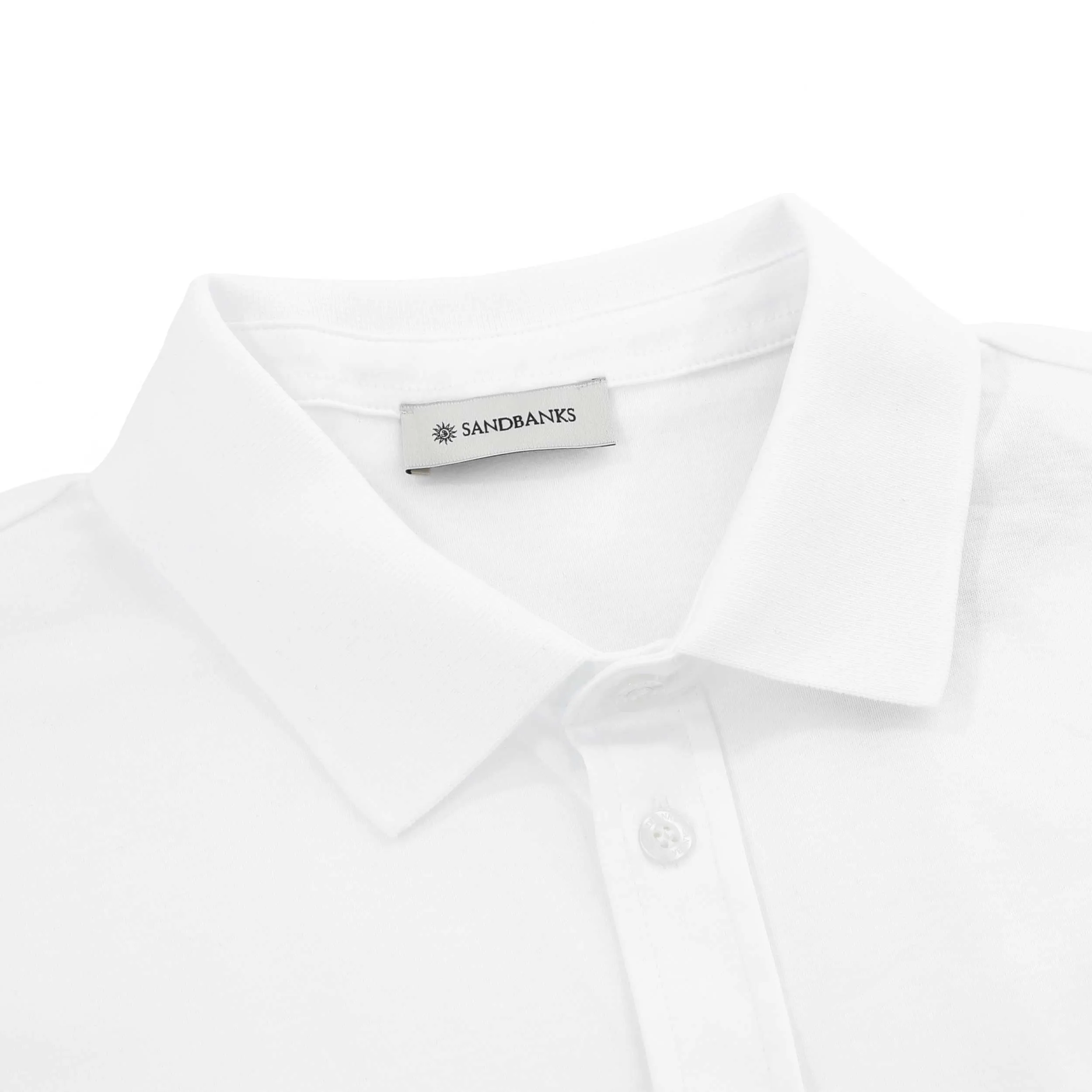 Sandbanks Interlock Full Button Polo Shirt in White