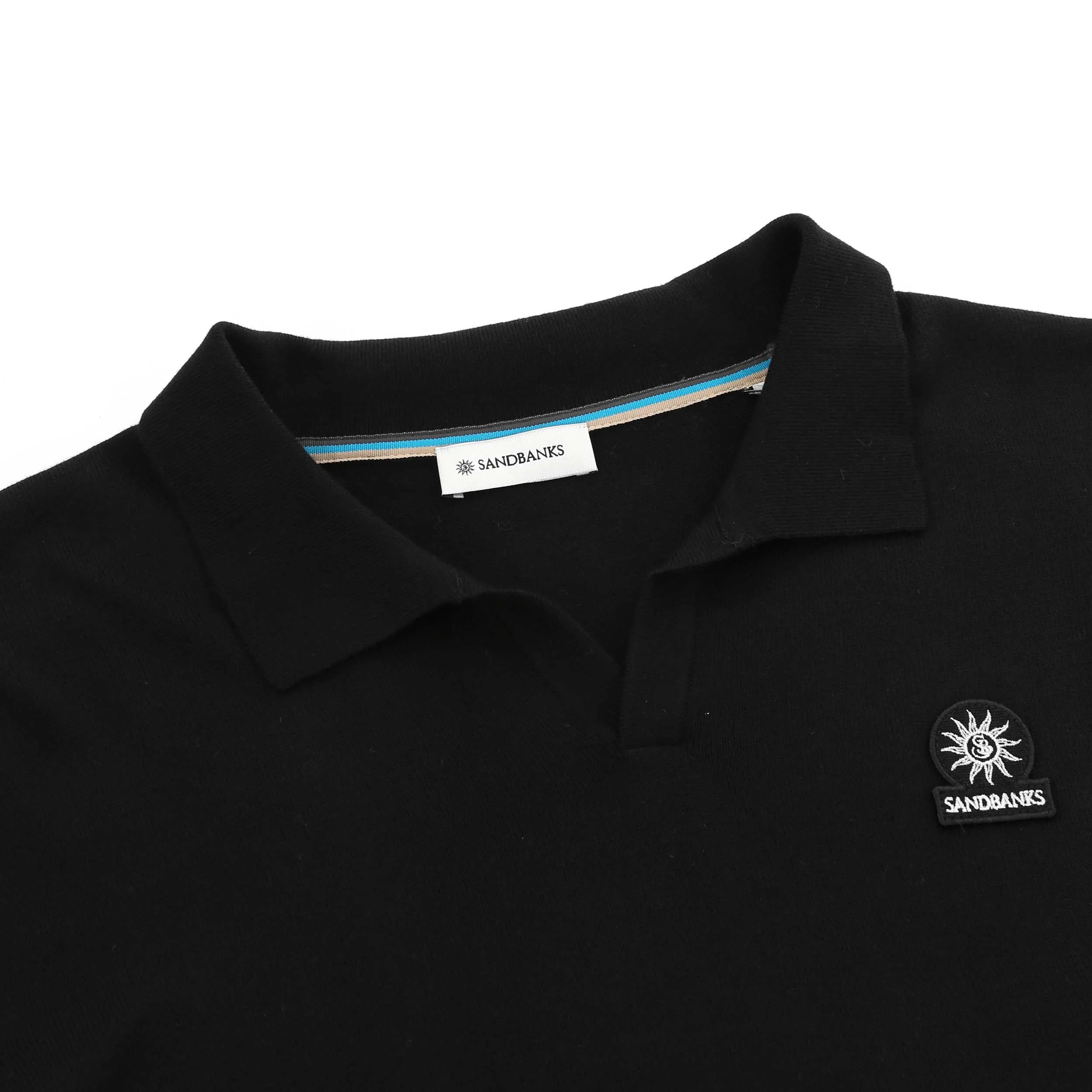 Sandbanks Knitted Open Collar Polo Shirt in Black