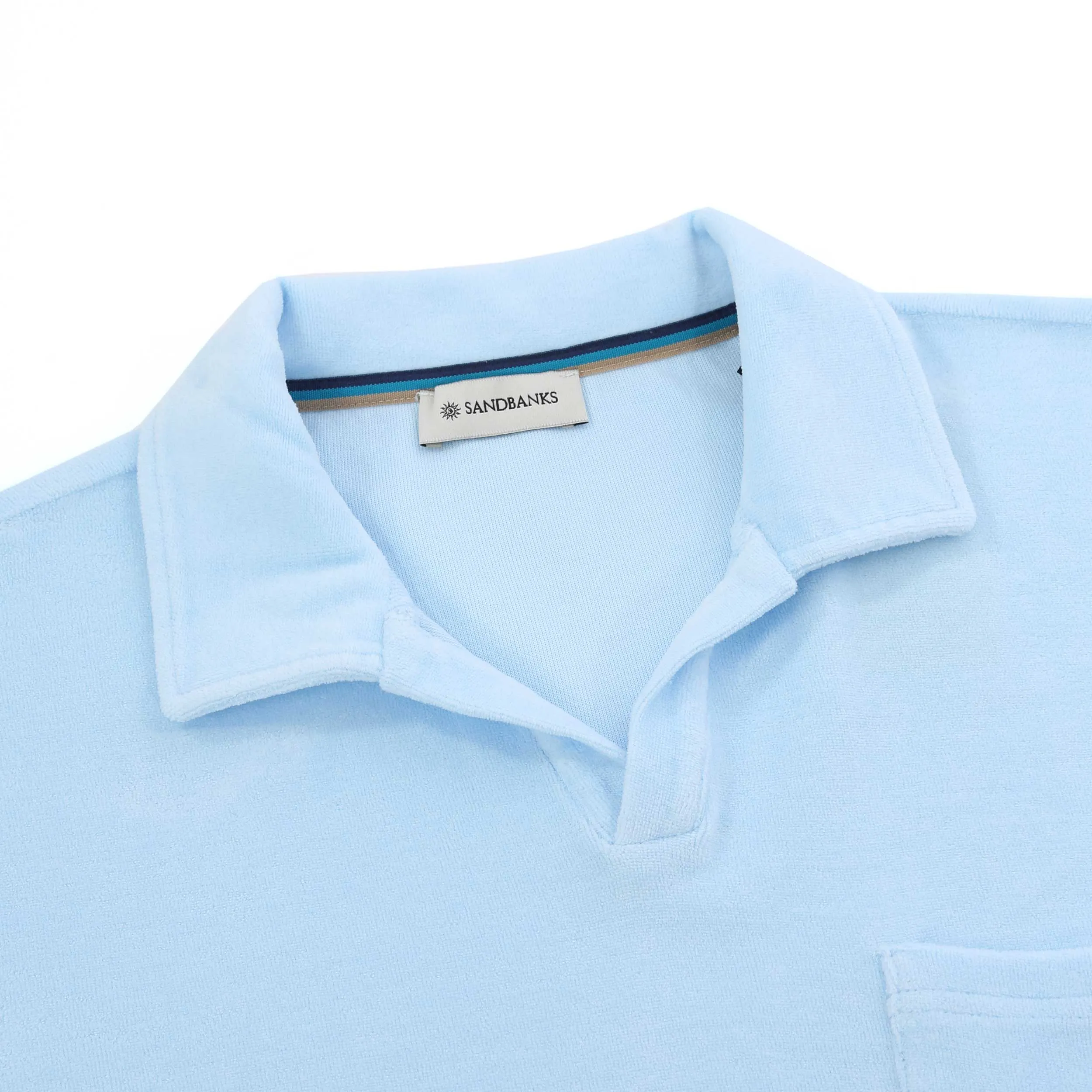 Sandbanks Resort Terry Towelling Polo Shirt in Crystal Blue