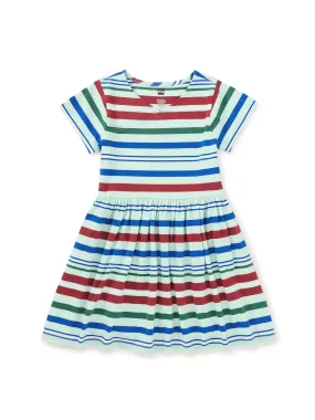 Short Sleeve Wrap Neck Dress - Garden Party Stripe