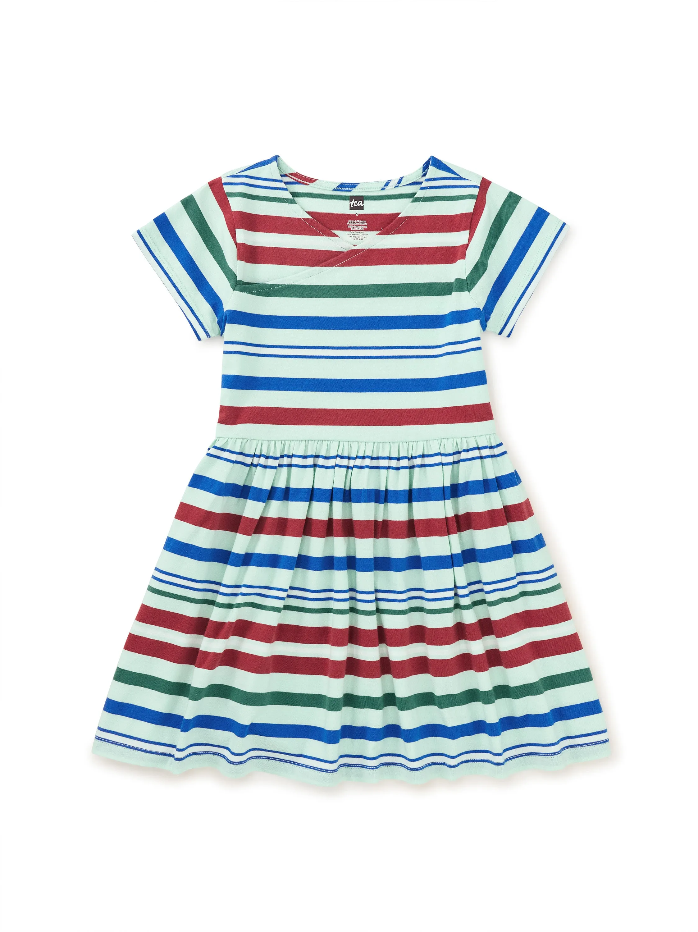 Short Sleeve Wrap Neck Dress - Garden Party Stripe