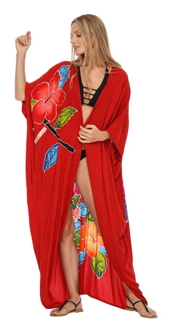 SHU-SHI Women's Floral Kimono Cardigan - Open Front Robe Beach Cover Up One Size