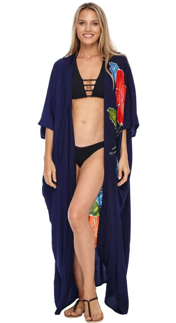 SHU-SHI Women's Floral Kimono Cardigan - Open Front Robe Beach Cover Up One Size