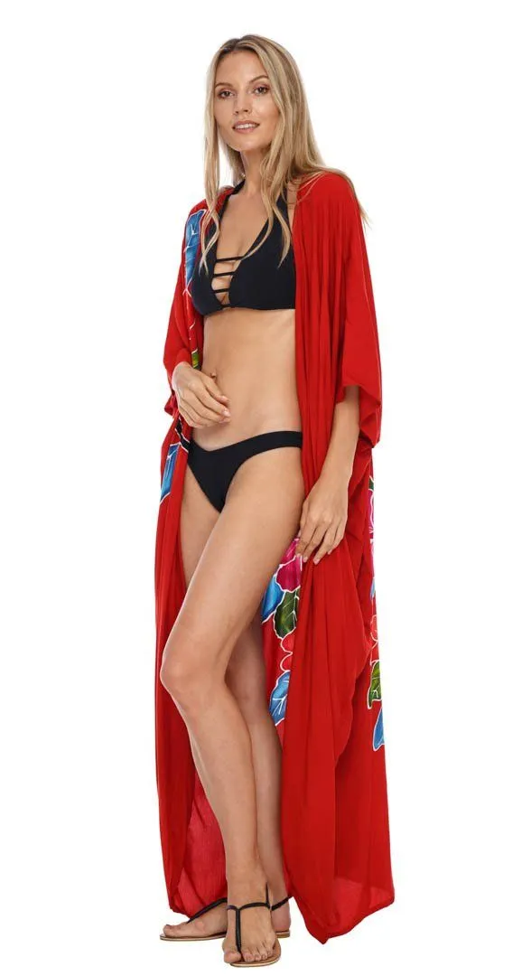 SHU-SHI Women's Floral Kimono Cardigan - Open Front Robe Beach Cover Up One Size