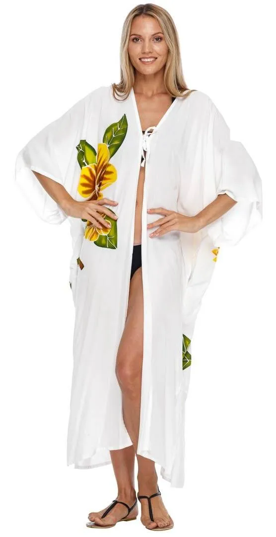 SHU-SHI Women's Kimono Cardigan - Floral Robe Beach Cover-Up, Open Front, One Size