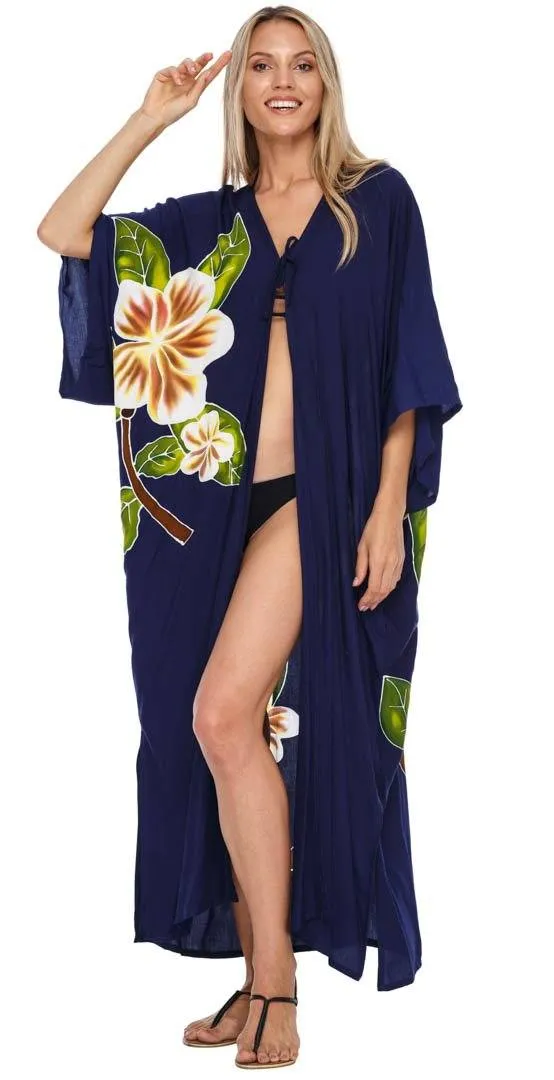 SHU-SHI Women's Kimono Cardigan - Floral Robe Beach Cover-Up, Open Front, One Size