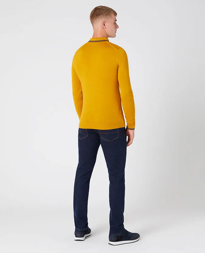 Slim Fit Merino Wool-Blend Long Sleeve Knitted Polo