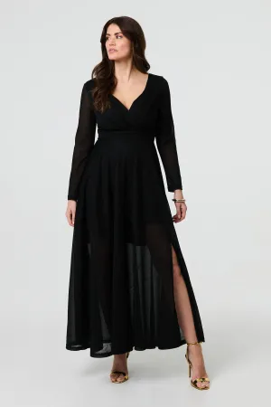 Sparkly V-Neck Long Sleeve Maxi Dress