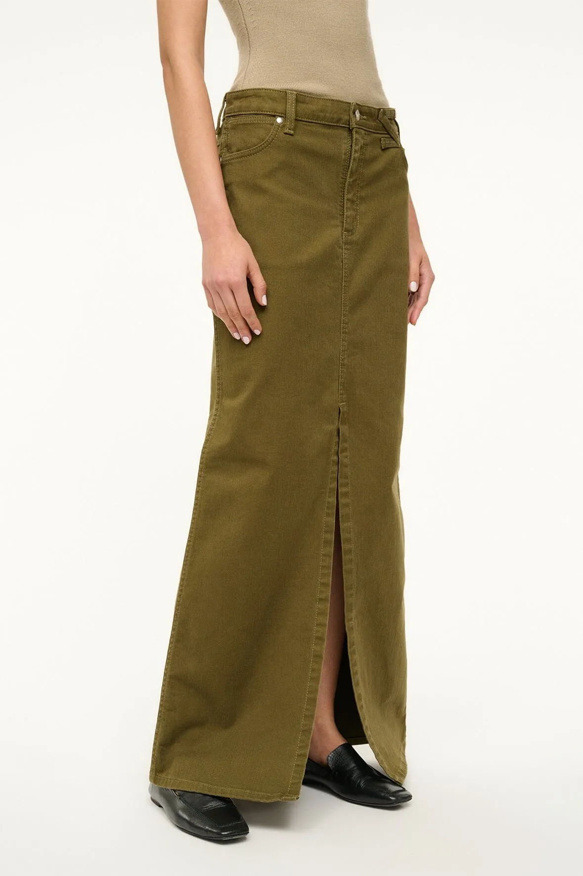 STAUD   WRANGLER THE MAXI SKIRT | SERGEANT GREEN