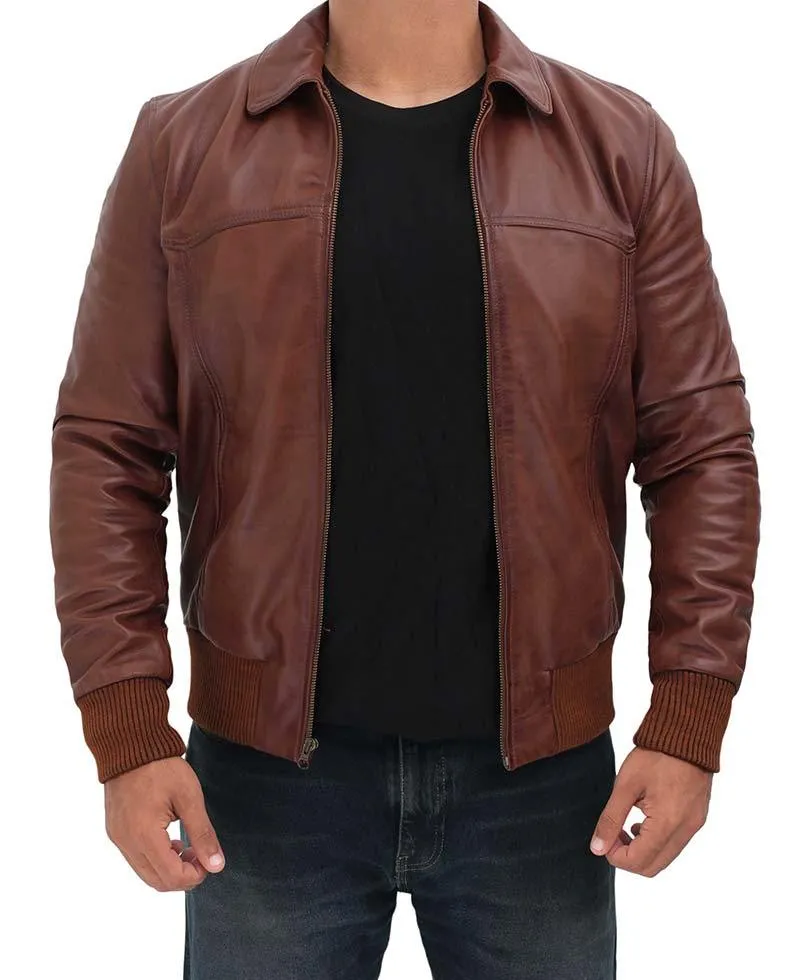 Steven Brown Lambskin Leather Bomber Jacket for Men