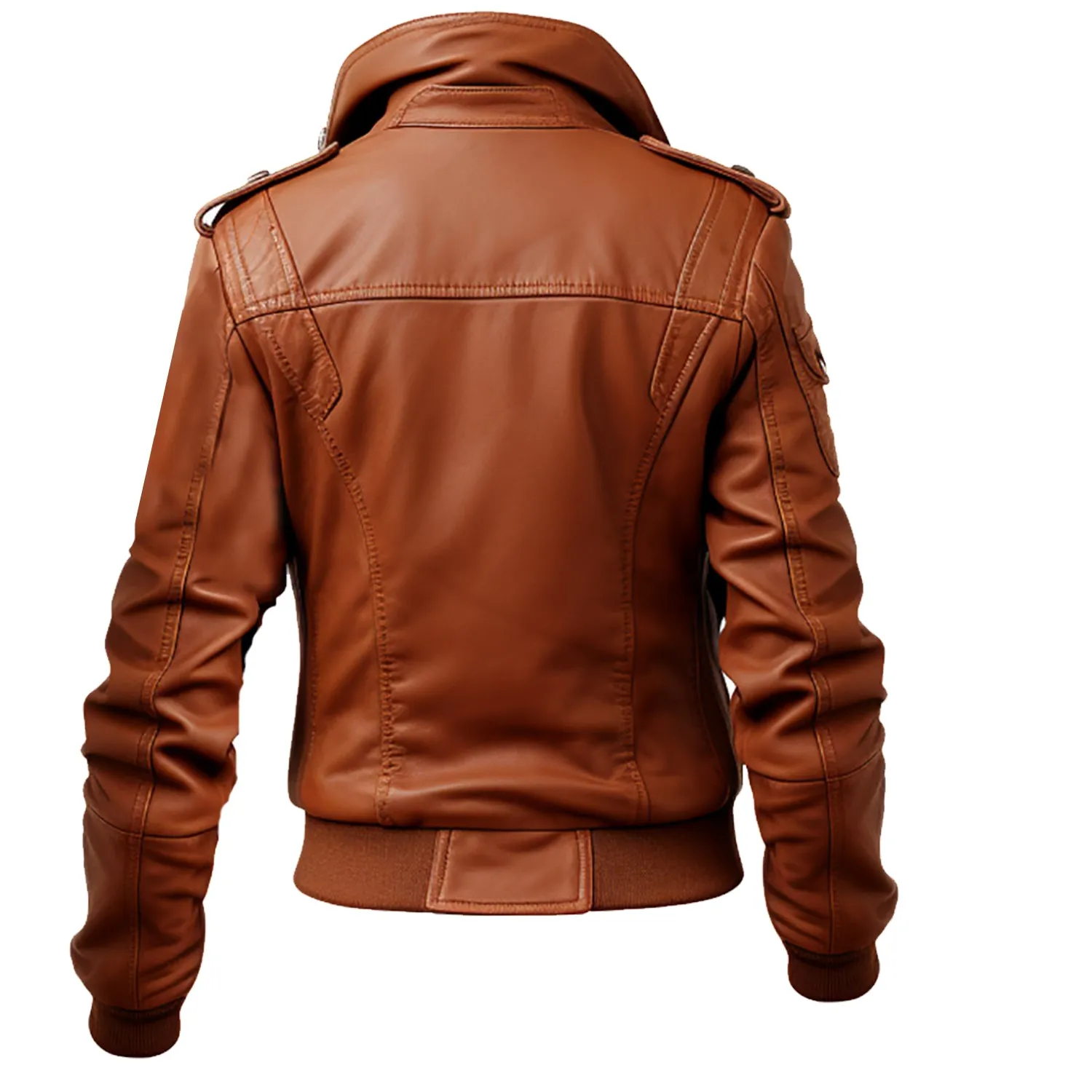 Strap Pocket Leather Jacket Tan Brown