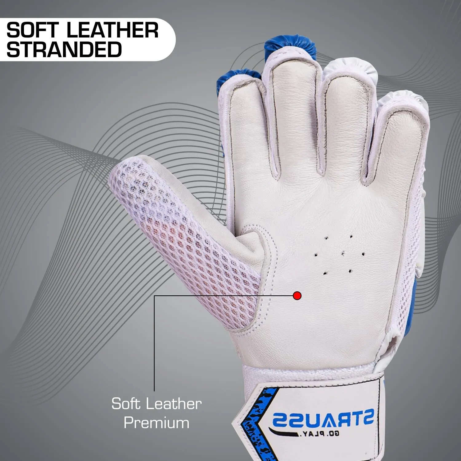 STRAUSS Cricket Batting Gloves | Edition: Super | Right Handed | Extra Soft | Standard Quality Leather| Age: 15  | Color: Multicolor