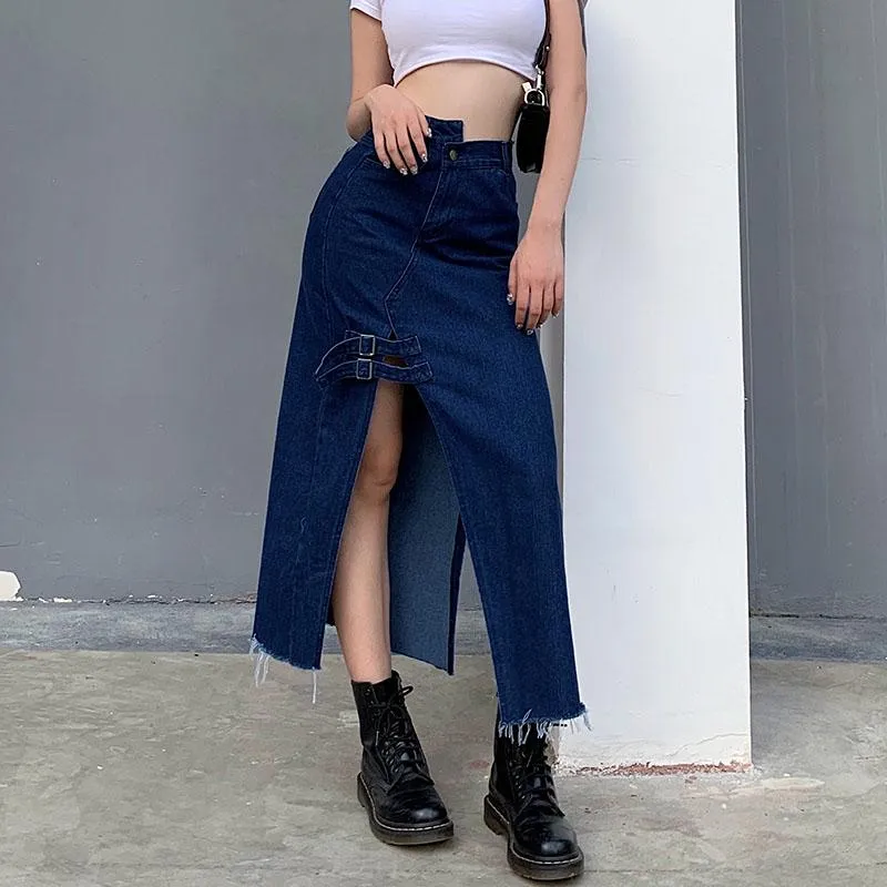 Street Denim Strap Long Skirt SD00538