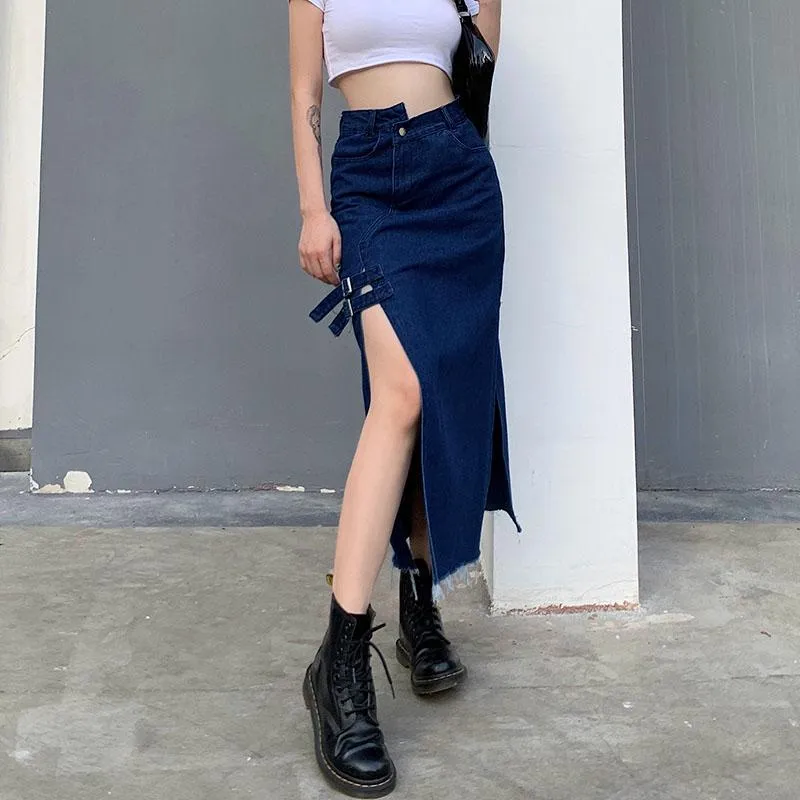 Street Denim Strap Long Skirt SD00538