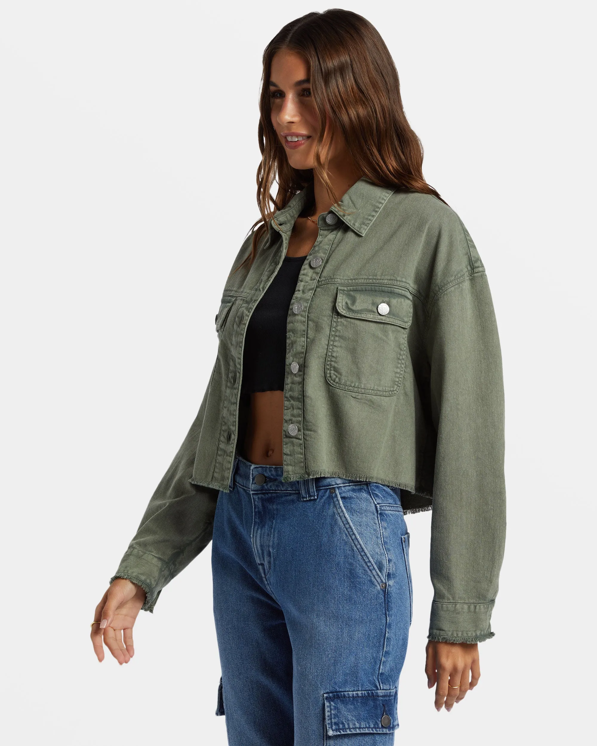 Sunset Sands Cut-Off Shacket - Agave Green