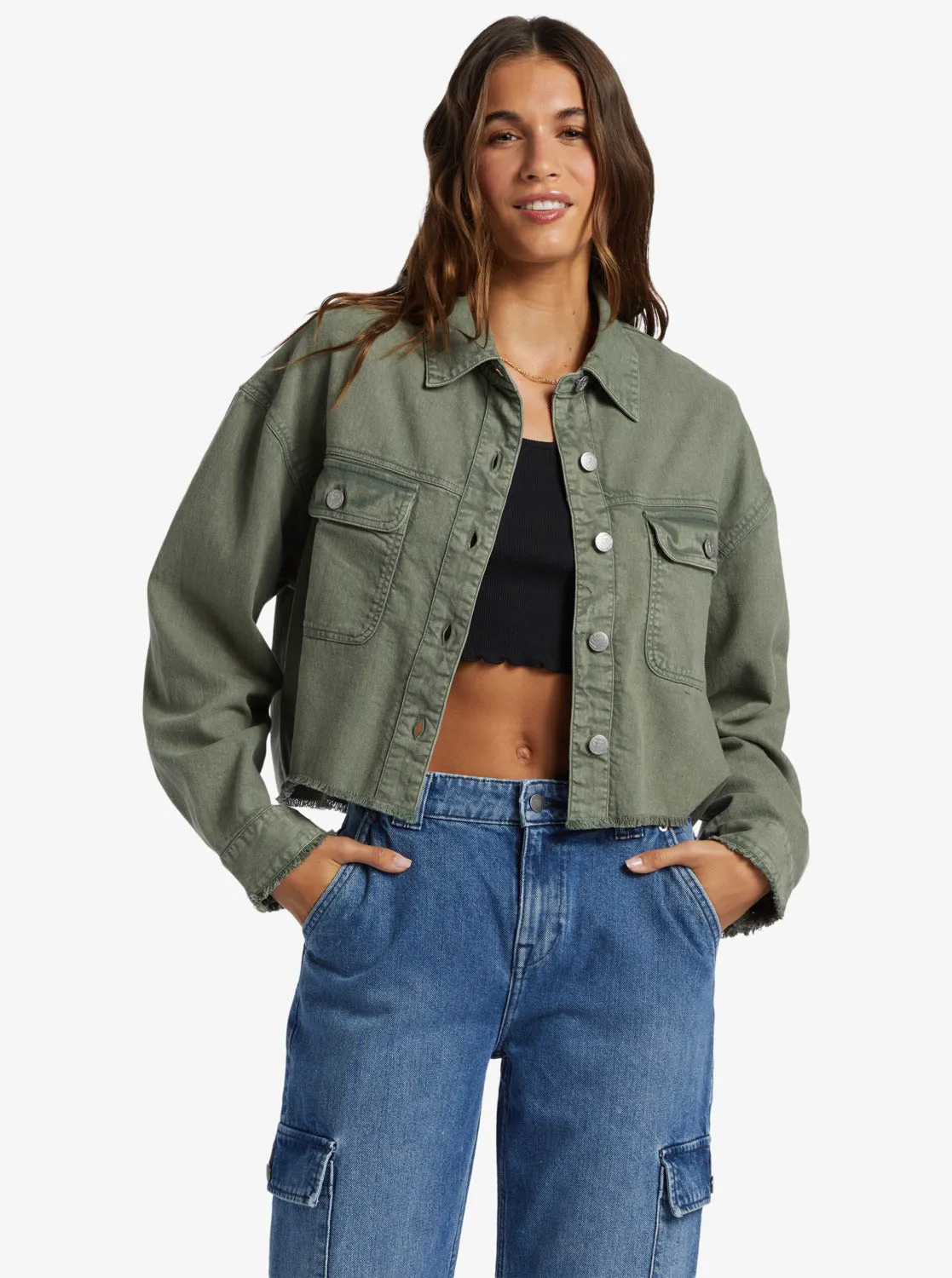 Sunset Sands Cut-Off Shacket - Agave Green