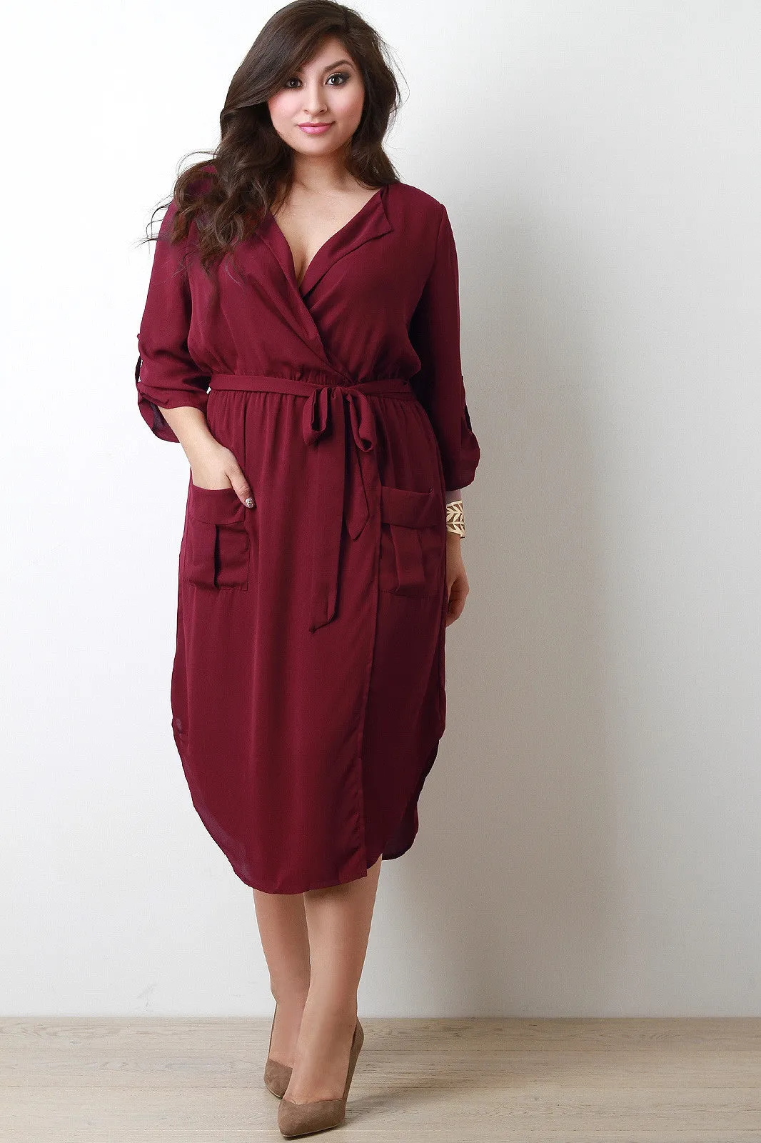 Surplice Wrap Midi Dress