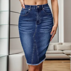 Tassel Hem Denim For Classic Irregular Design Midi Back Slit Aesthetic Jeans Streetwear Fashion Skirt