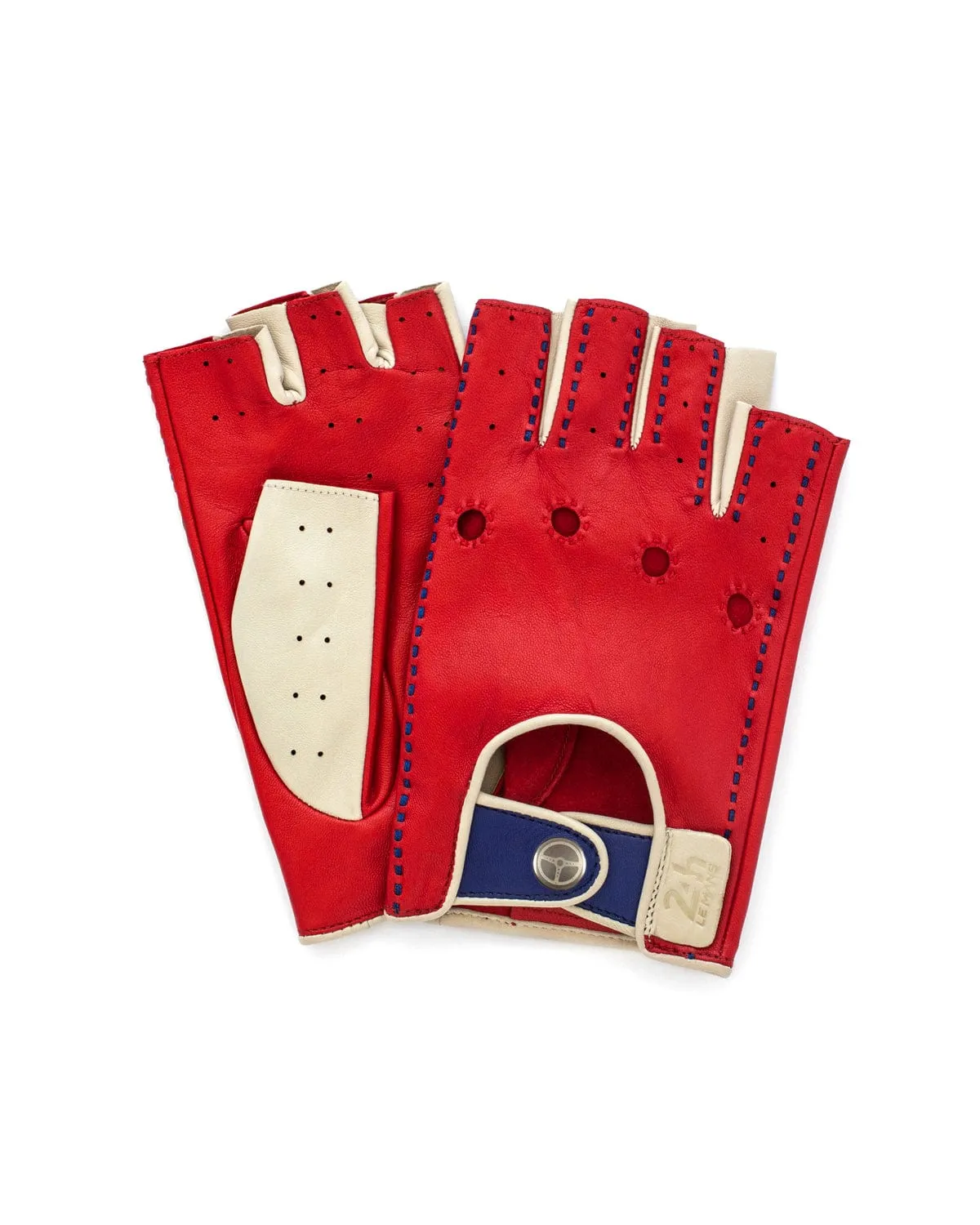 TERTRE ROUGE 24 Heures du Mans - Fingerless Driving Gloves - Racing Red/Bianco Italia/Tour de France Blue