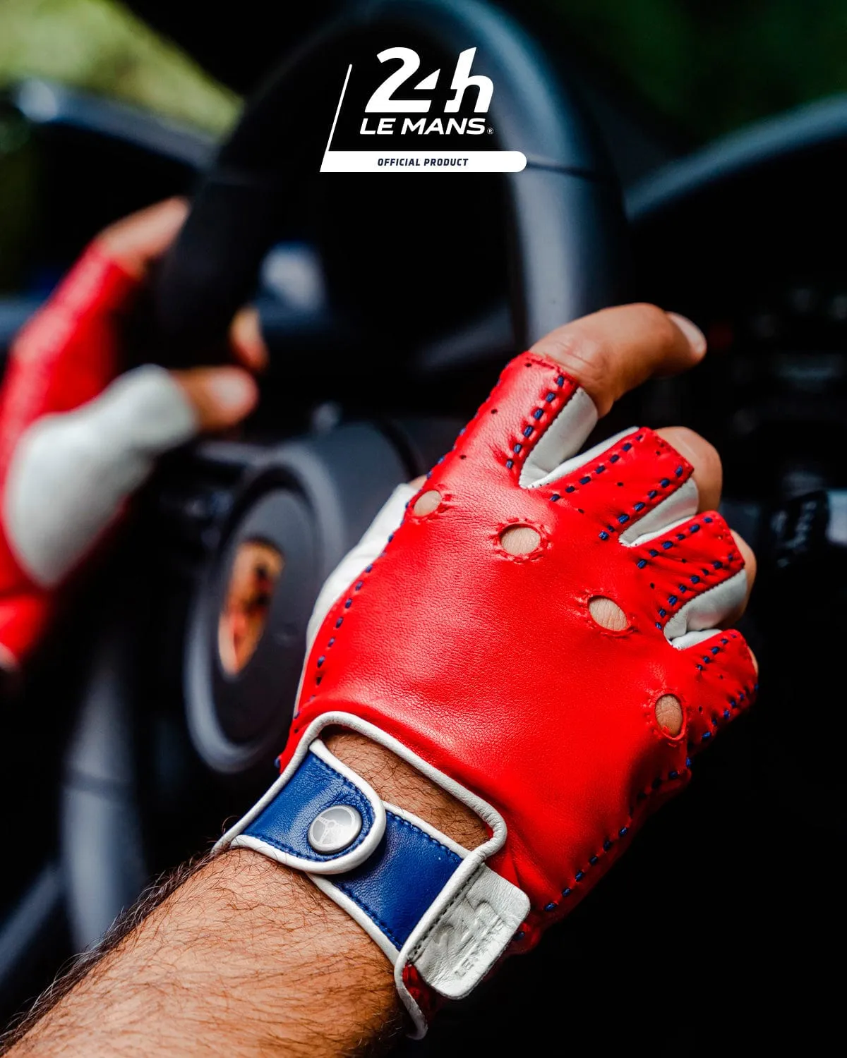 TERTRE ROUGE 24 Heures du Mans - Fingerless Driving Gloves - Racing Red/Bianco Italia/Tour de France Blue