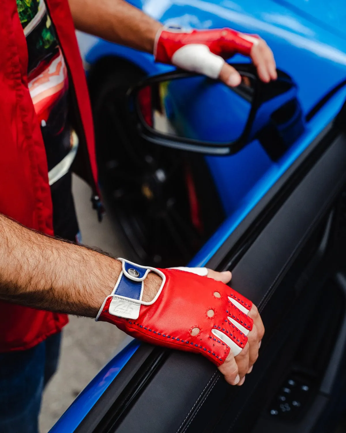 TERTRE ROUGE 24 Heures du Mans - Fingerless Driving Gloves - Racing Red/Bianco Italia/Tour de France Blue