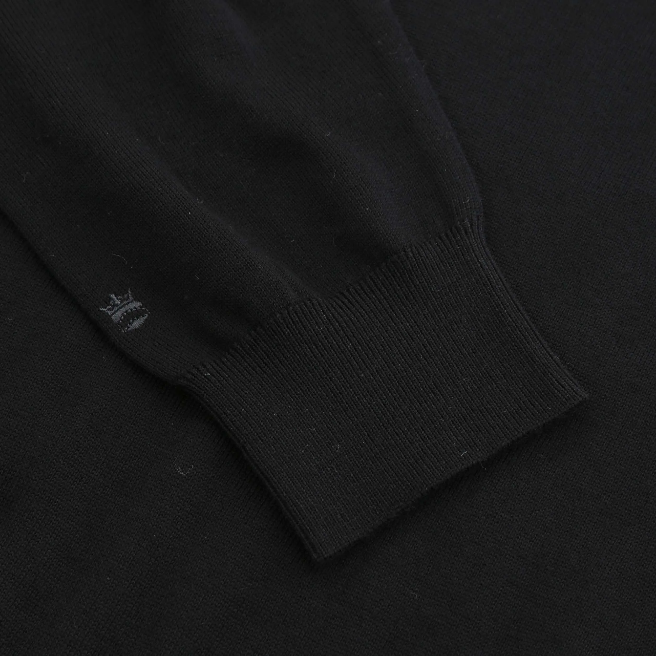 Thomas Maine Zip Knit Merino Polo in Black