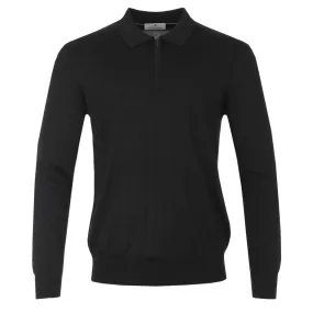 Thomas Maine Zip Knit Merino Polo in Black