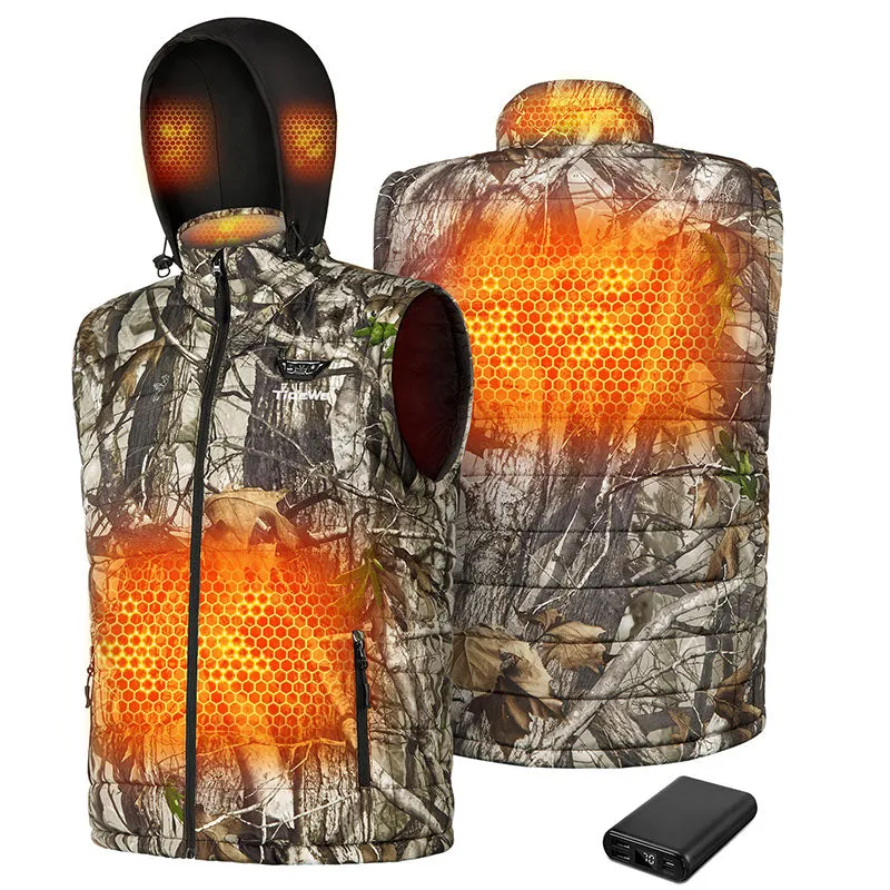 TIDEWE Men's Heated Vest with Retractable Heated Hood and Battery Pack for Hunting/Hiking (Black & Next Camo G2, S-XXXL)