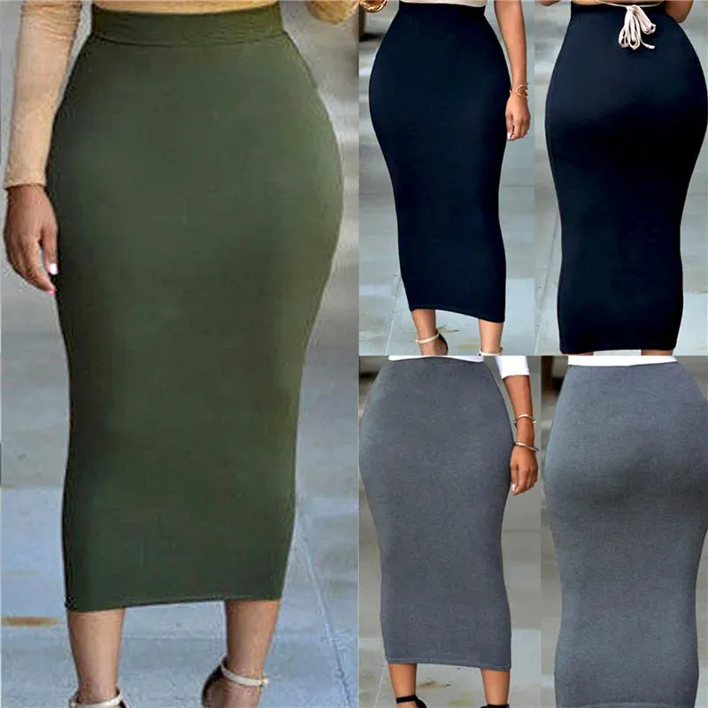 Uniwim 2024 Brand New Muslim Thick Solid Skirt Bodycon Slim High Waist Stretch Long Women Pencil Skirt