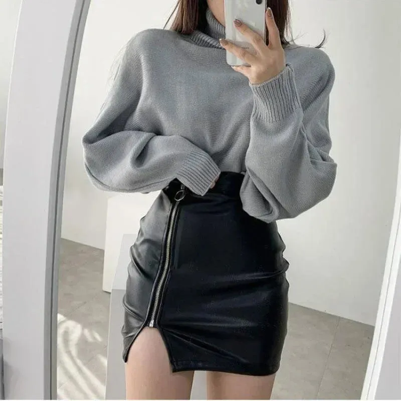 Uniwim Black Mini Sexy Skirt Sexy High Waist Package Hip Pencil Skirt Women Korean Fashion Pu Faux Leather Split Zipper Short Skirts