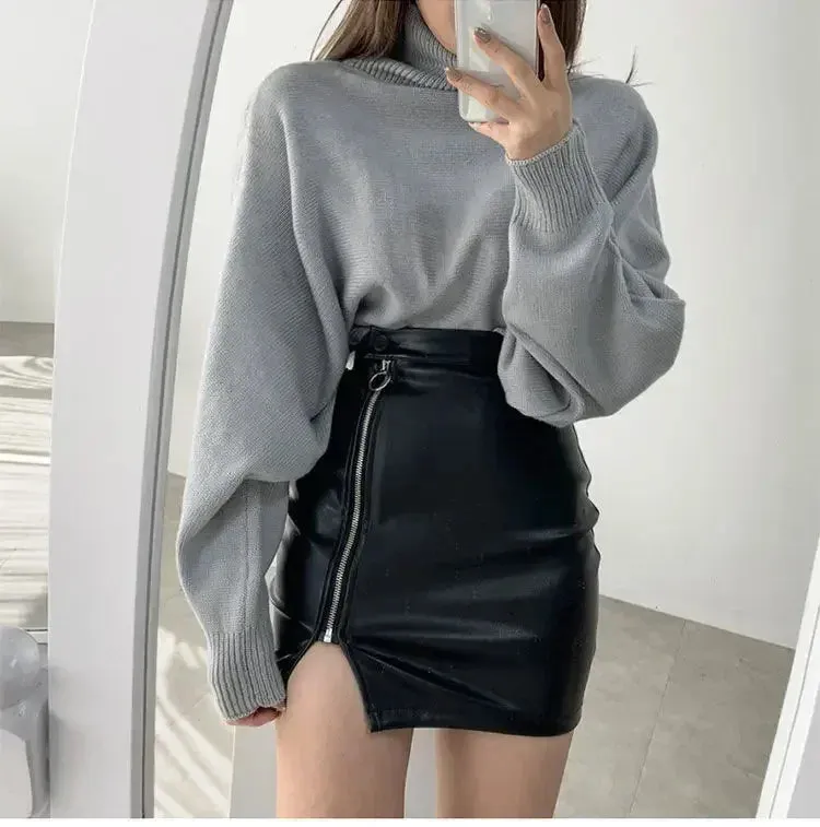 Uniwim Black Mini Sexy Skirt Sexy High Waist Package Hip Pencil Skirt Women Korean Fashion Pu Faux Leather Split Zipper Short Skirts