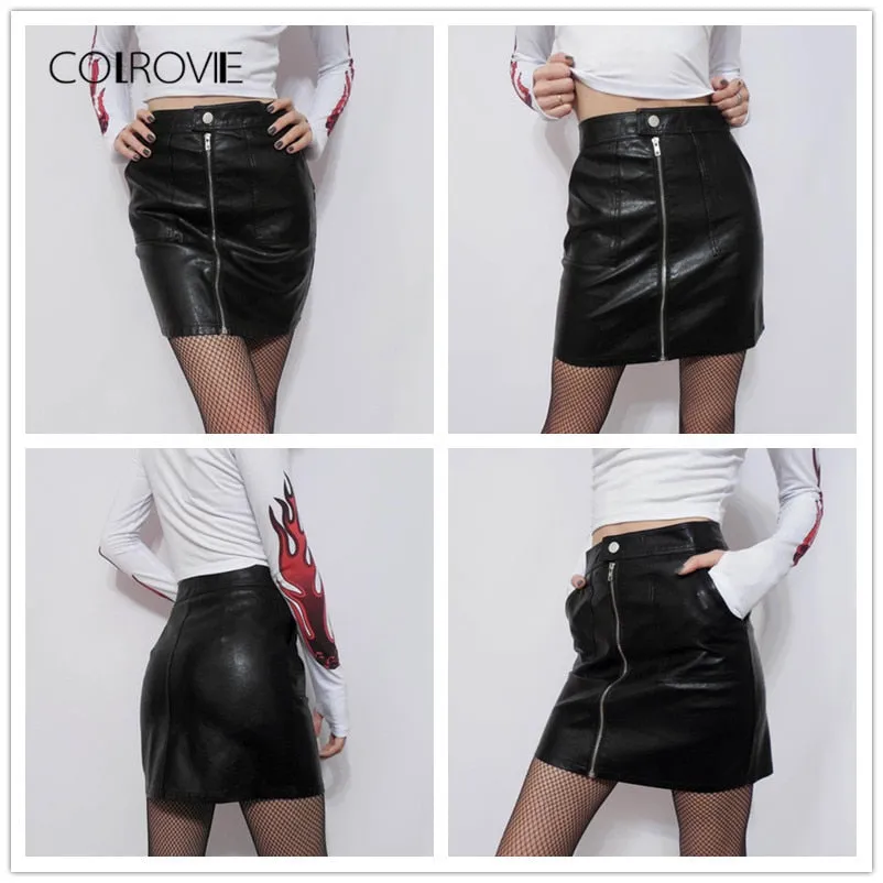 VenusFox Sexy Elegant Black Leather Above Knee Mini Skirt