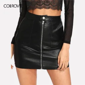 VenusFox Sexy Elegant Black Leather Above Knee Mini Skirt