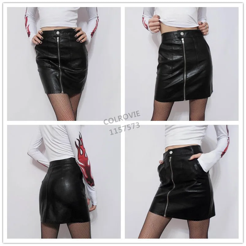 VenusFox Sexy Elegant Black Leather Above Knee Mini Skirt