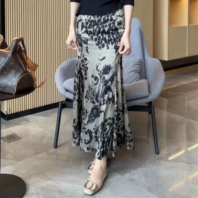 Vevesc Sexy Rose Print Skirt Women Fashion Midi Dresses 2023 Summer New Chic Female Streetwear Vintage Slim Fit