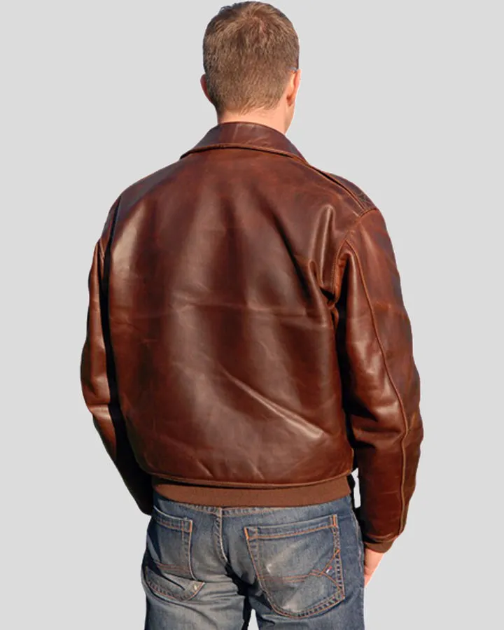 Vintage A-2 Bomber Jacket in Brown Oil Pull-Up Leather - Classic Aviator Style