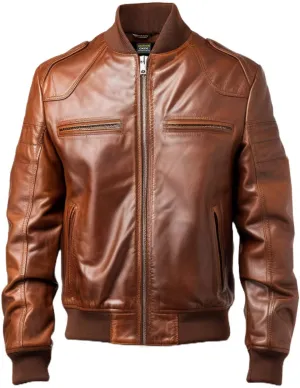 Vintage Brown Genuine Leather Bomber Jacket