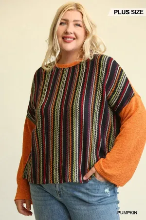 Vivid Stripes Knit Loose Top Voluptuous ( ) Plus Size- 3 colors - Ships from The US