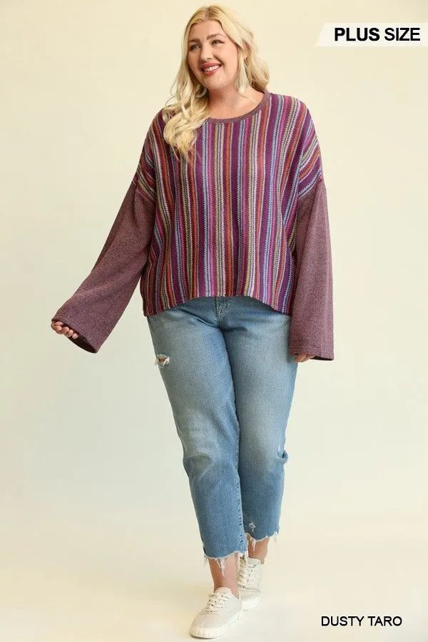 Vivid Stripes Knit Loose Top Voluptuous ( ) Plus Size- 3 colors - Ships from The US