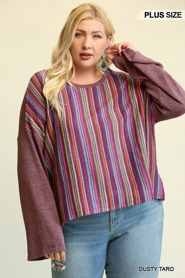 Vivid Stripes Knit Loose Top Voluptuous ( ) Plus Size- 3 colors - Ships from The US