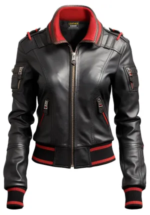 Women Black Bomber Leather Jacket