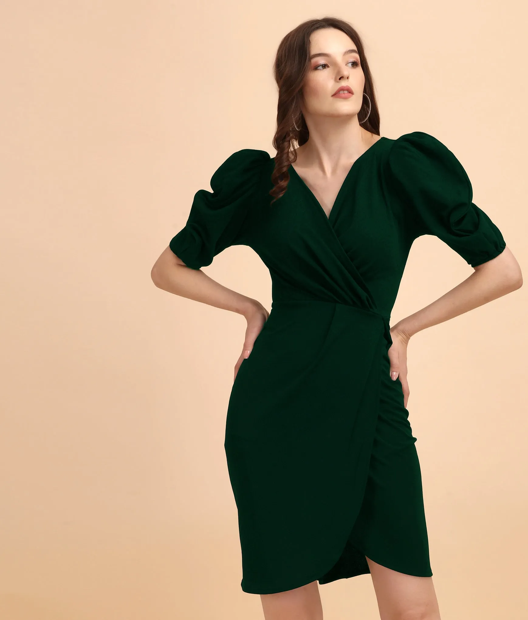 Women Pretty Tulip Hem Wrap Dress