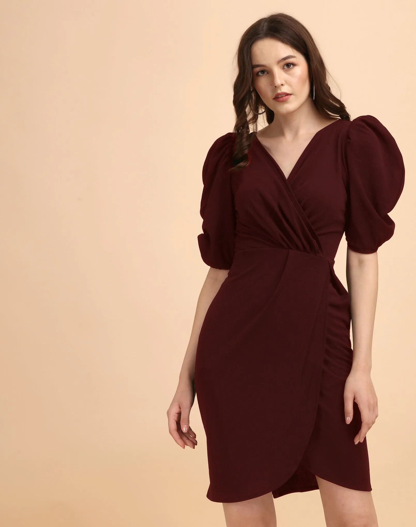 Women Pretty Tulip Hem Wrap Dress