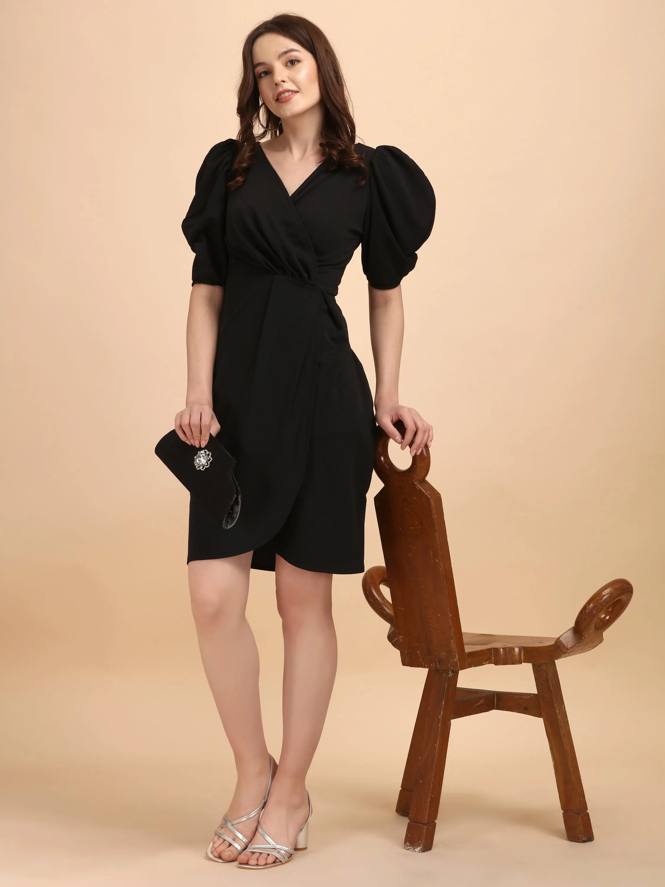 Women Pretty Tulip Hem Wrap Dress